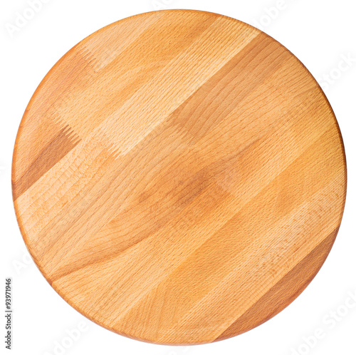 Round wooden cutting board. Top view