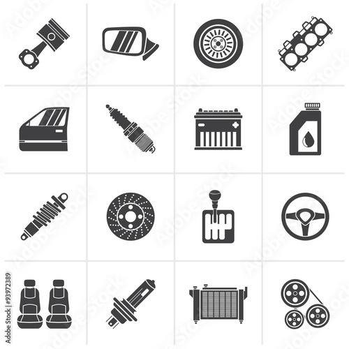 Black Detailed car parts icons - vector icon set