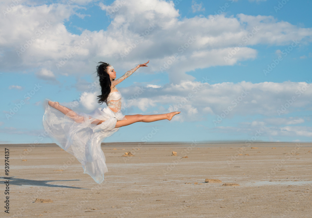 Spirit of the Air. Jumping girl in body painting Spirit of the Air. Jumping girl in body painting