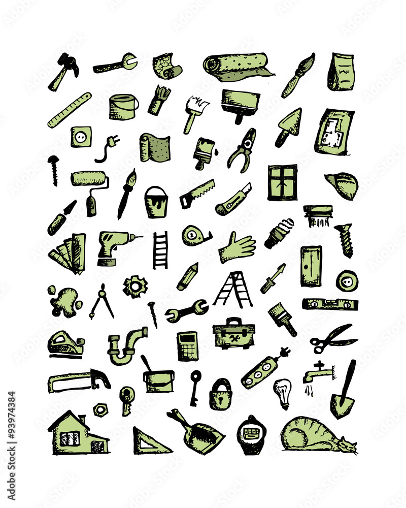 Repair icons, sketch for your design Repair icons, sketch for your design