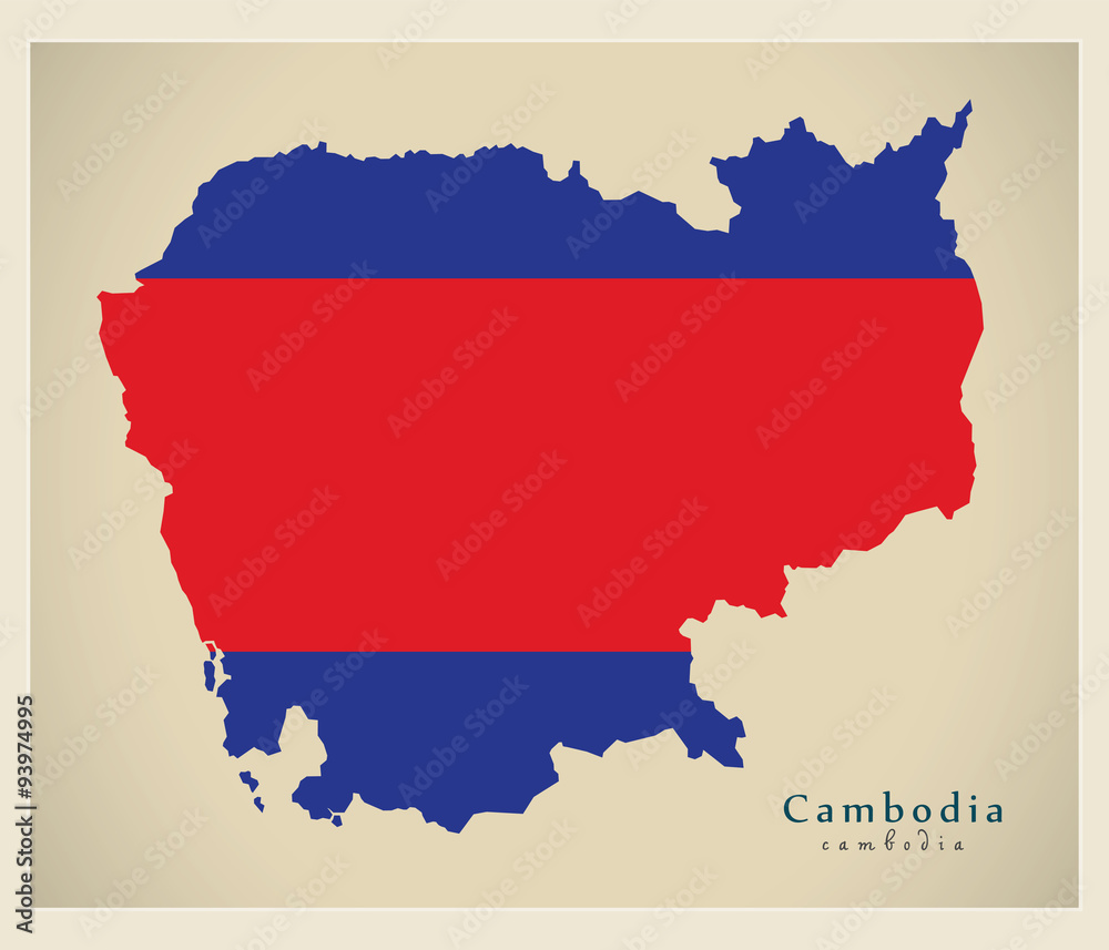 Modern Map - Cambodia flag colored KH