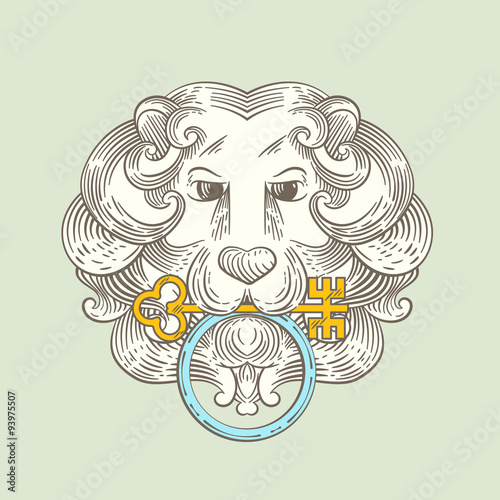 Heraldic lion head classic door knocker