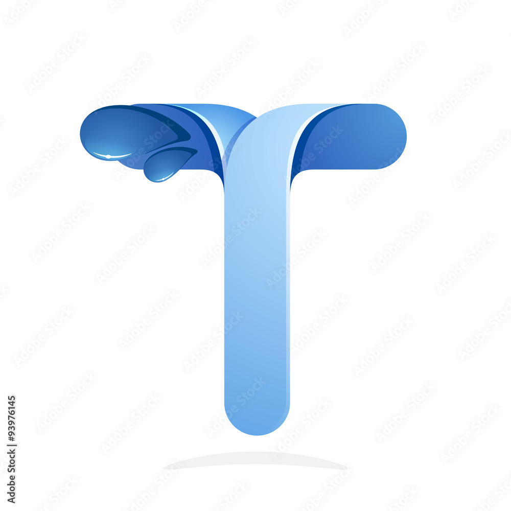 T letter with water waves and blue drops. Eco logo T letter with water waves and blue drops. Eco logo