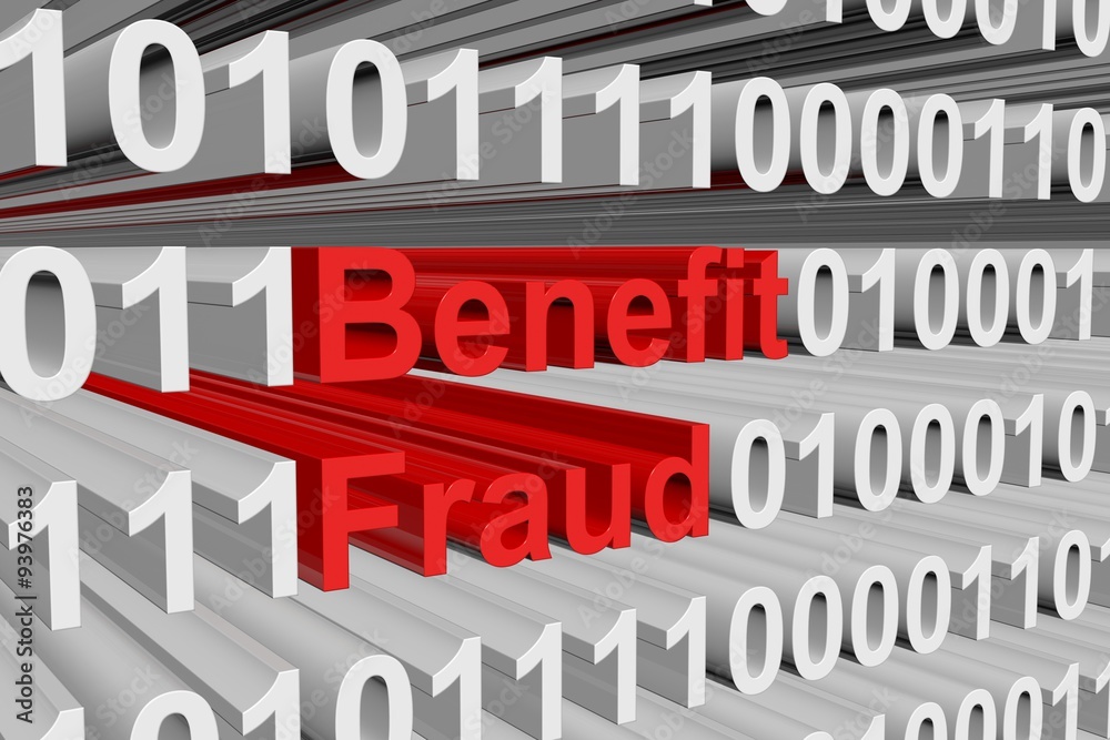 Benefit Fraud is presented in the form of binary code