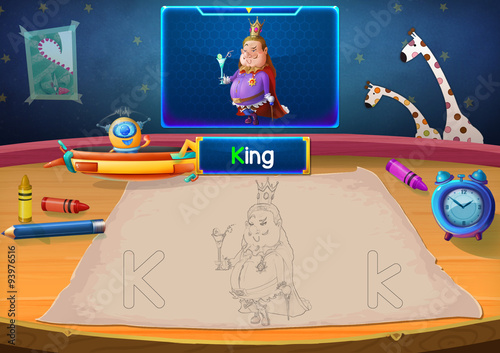 Martian Class: K - King. Hello, I'm Little Martian. I just open a class for all Martians to learn English. Will you join us? Watch, Learn, and use crayons Coloring it so you can Remember Better! 
