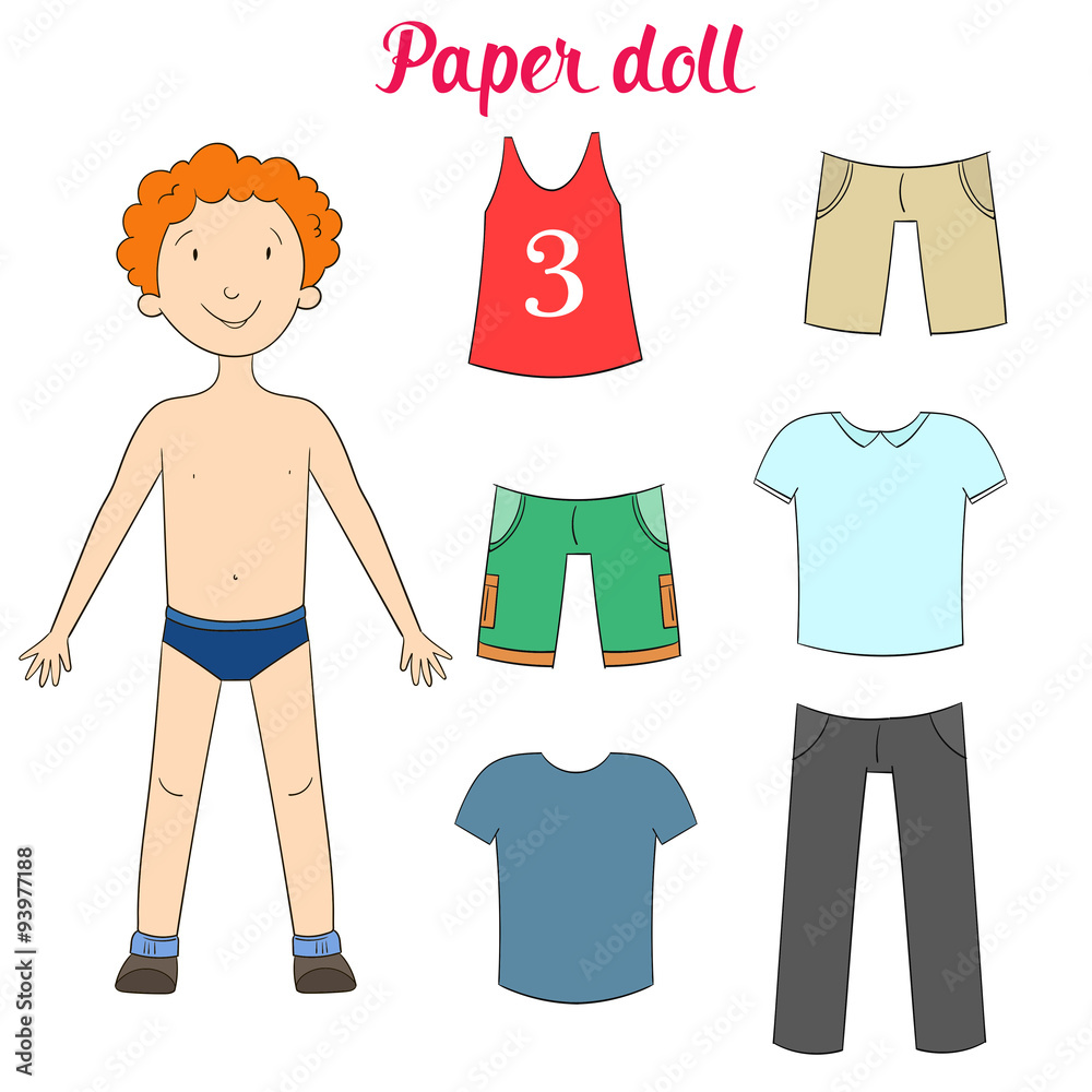 Paper doll boy and clothes vector illustration Stock Vector | Adobe Stock