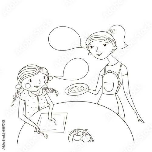 Mother and daughter comic cartoon vector 