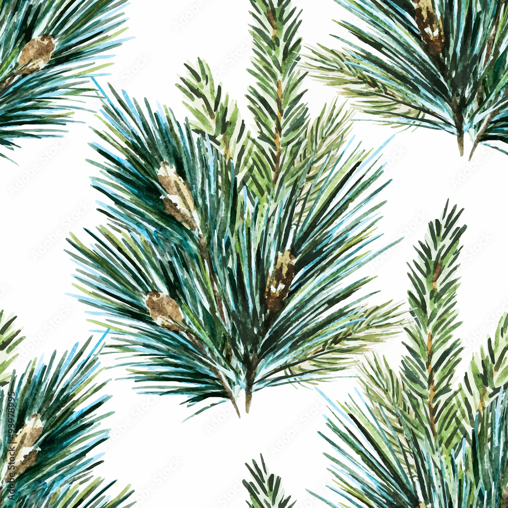 Vector watercolor christmas tree pattern - obrazy, fototapety, plakaty 