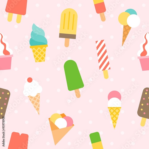 Vector ice cream pattern seamless background, flat design
