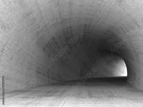 3d concrete tunnel interior with gray round walls