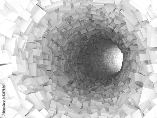 Tunnel with walls made of chaotic blocks 3d