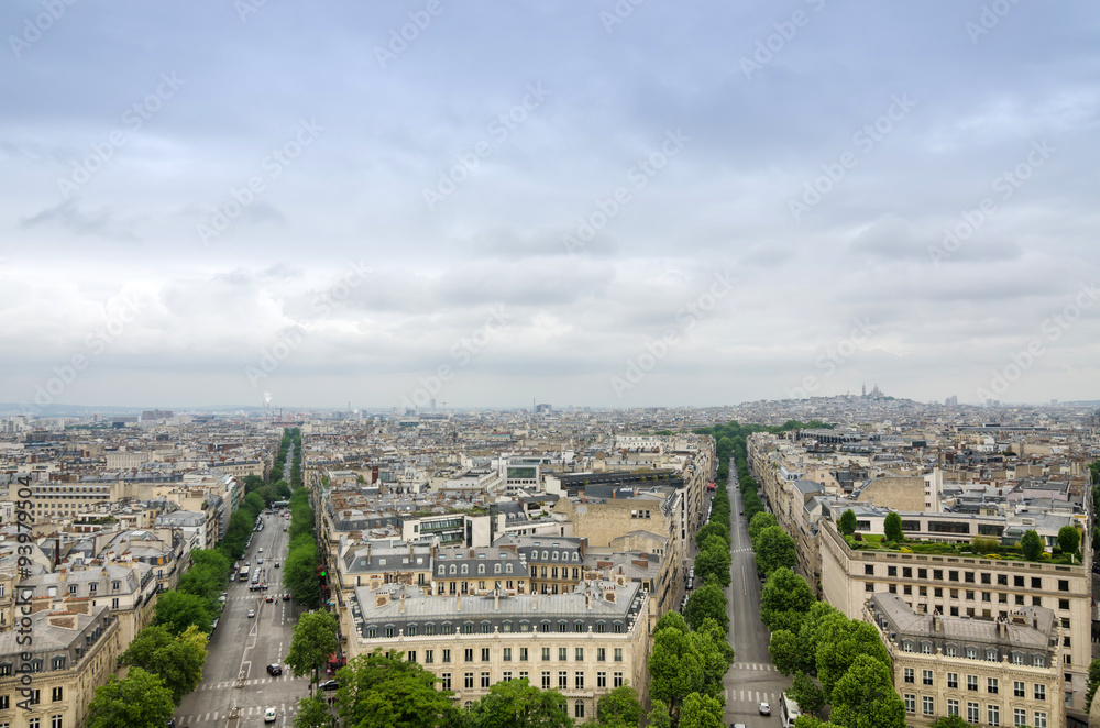 View of the Champs Elysees with montmartre in the background
