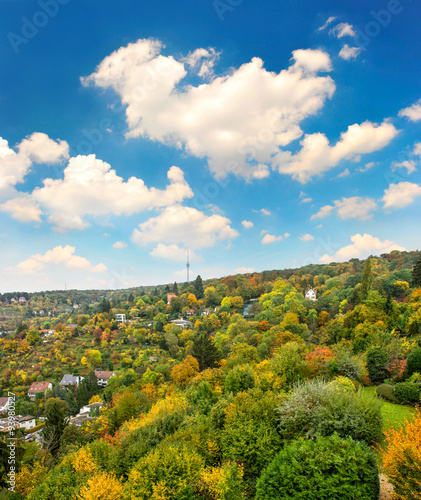 View of Stuttgart city, Germany. European autumn landscape