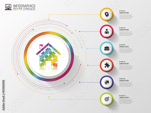 Infographic. Creative abstract house. Colorful circle with icons. Vector illustration