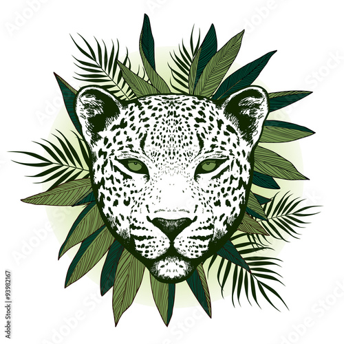 Graphical leopard  with palm leaves