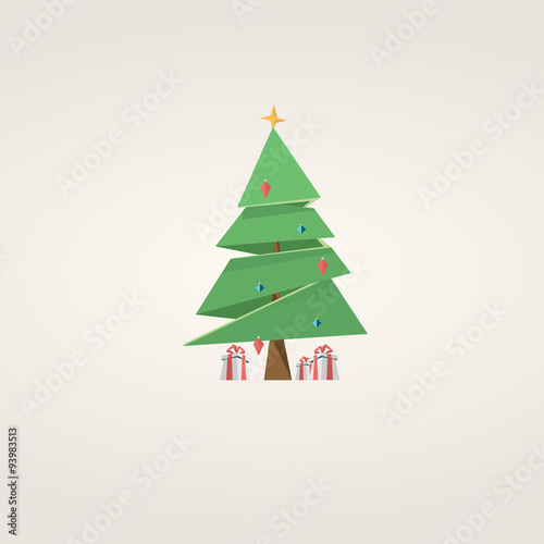 Low poly christmas tree. Holiday vector background in polygonal