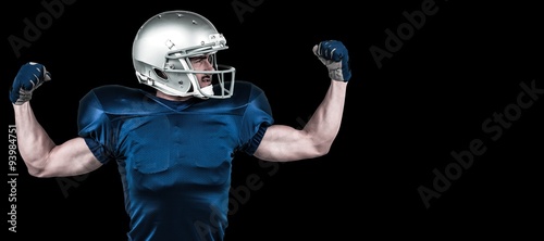 Composite image of american football player flexing muscles