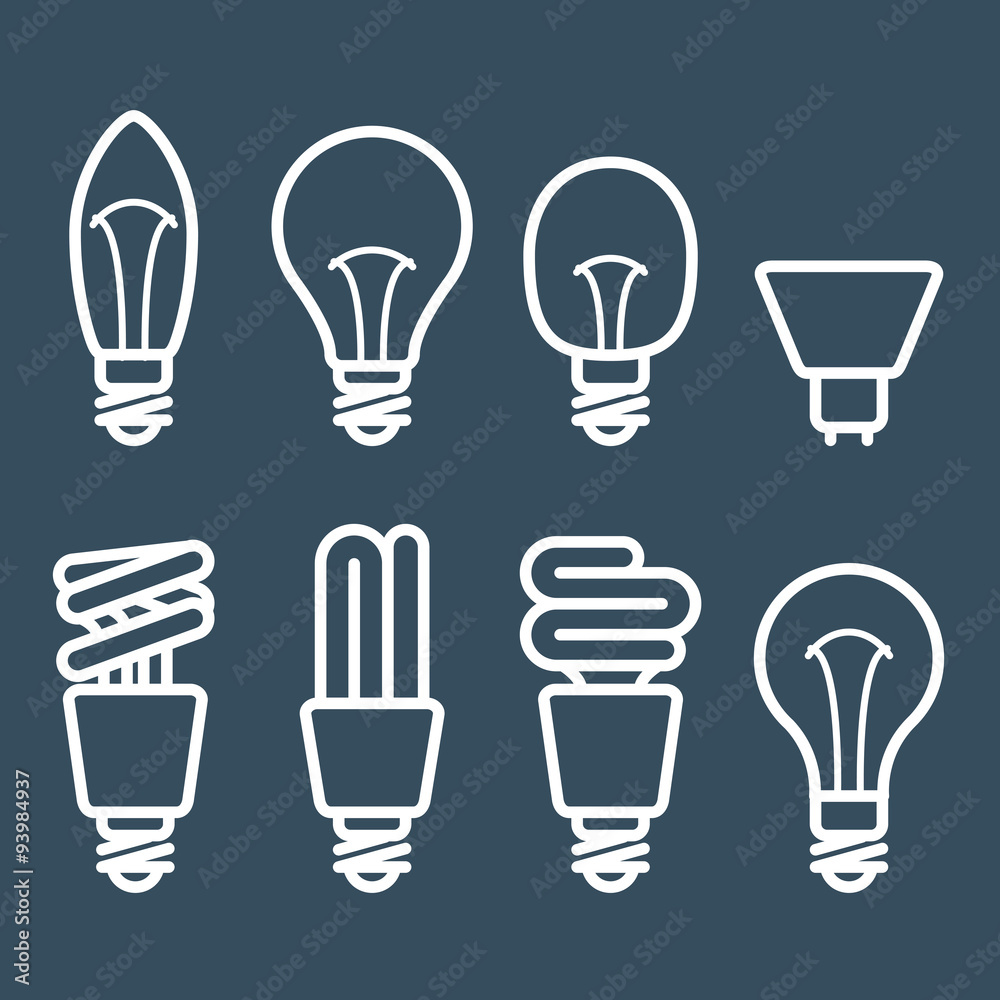 Fluorescent lamp and light bulb icons Fluorescent lamp and light bulb icons