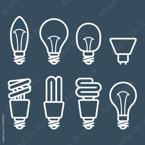 Fluorescent lamp and light bulb icons