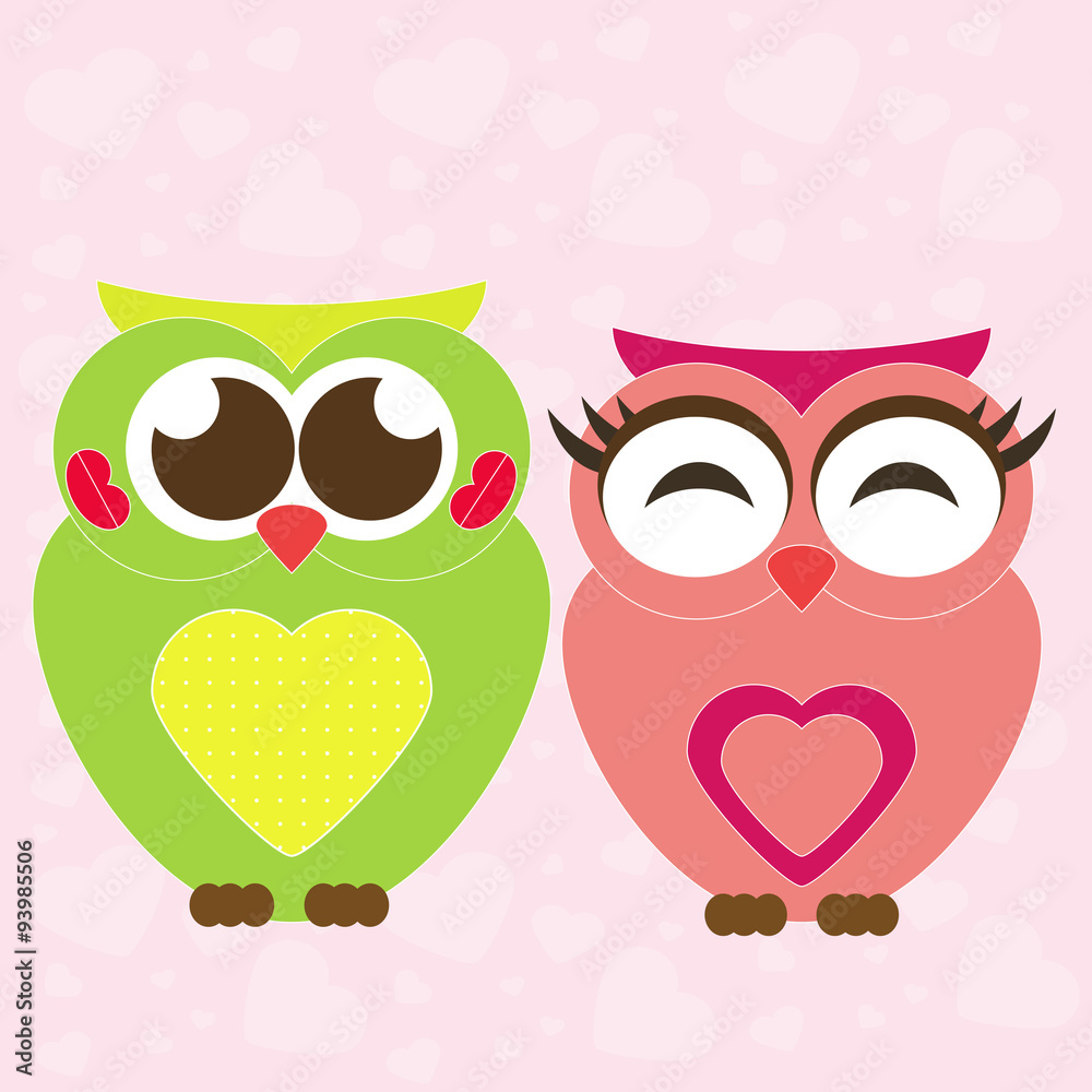 owl lovers kissing vector