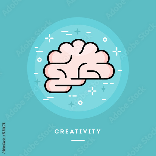 Brain icon, flat design line style banner