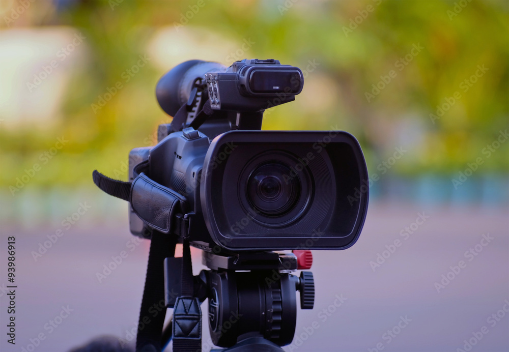 close - up video camera  with color bokeh