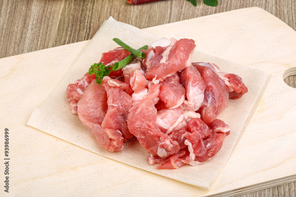 Raw pork meat pieces