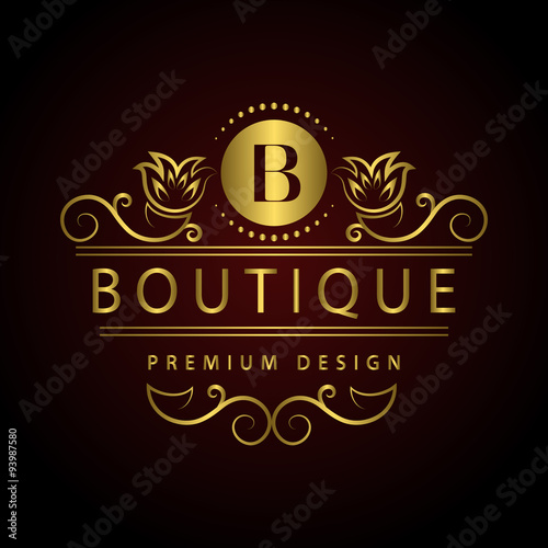 Monogram design elements, graceful template. Calligraphic Elegant line art logo design Letter emblem B identity for Restaurant, Royalty, Boutique, Cafe, Hotel, Heraldic, Jewelry, Fashion, Wine. Vector