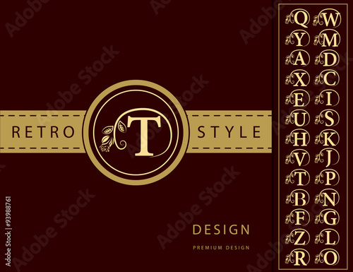 Monogram design elements, graceful template. Elegant line art logo design. Letter emblem T. Retro Vintage Insignia or Logotype. Business sign, identity, label, badge, Cafe, Hotel. Vector illustration