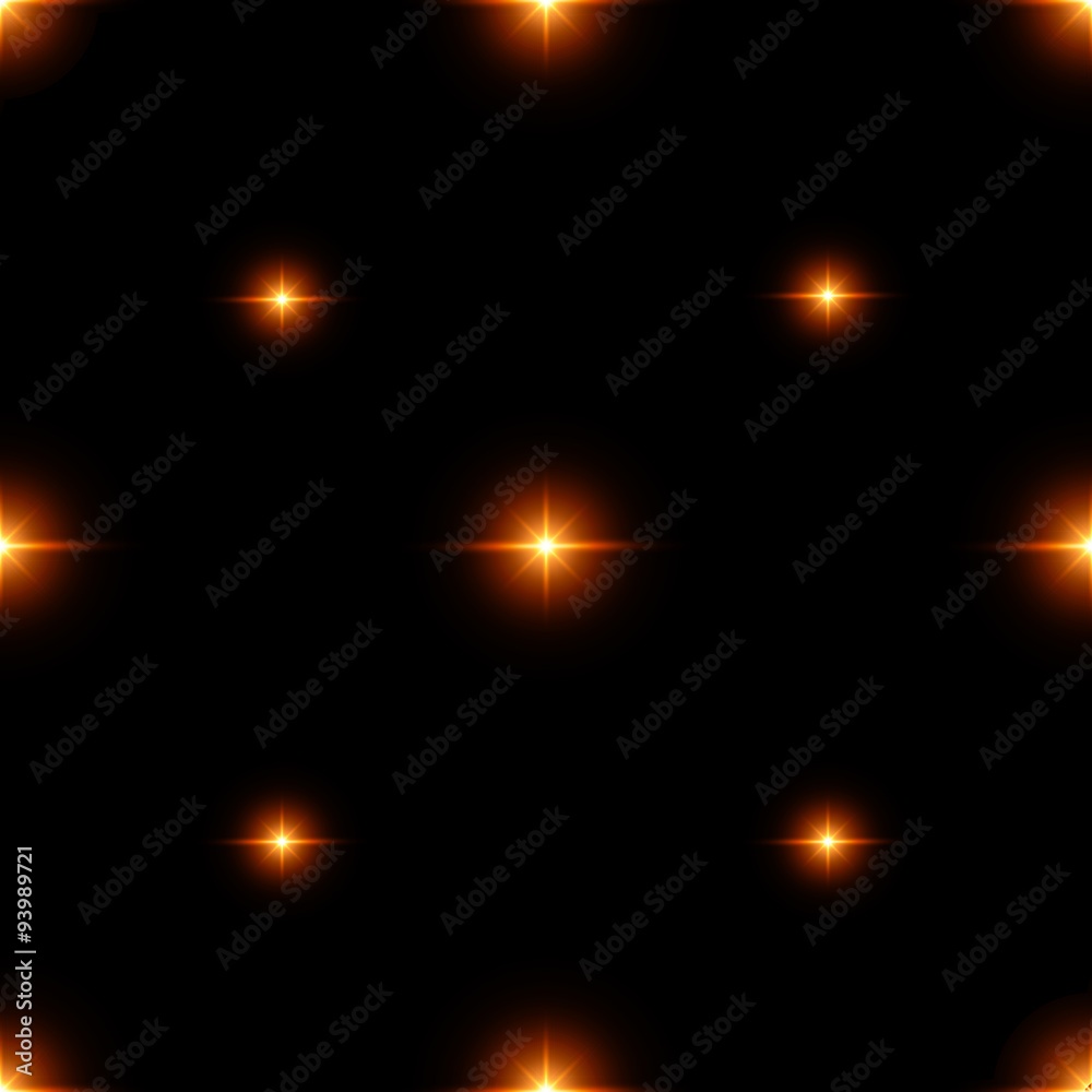 Seamless pattern of luminous stars. Illusion of light flashes. Orange flames on a black background. Abstract background. Vector illustration. Seamless pattern of luminous stars. Illusion of light flashes. Orange flames on a black background. Abstract background. Vector illustration.