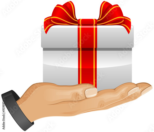Hand with a gift box, vector icon.