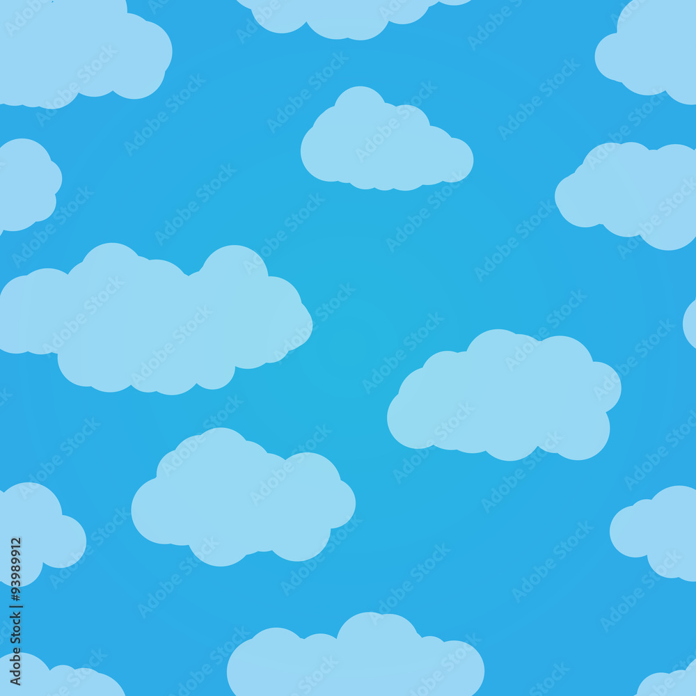 Vector seamless pattern. Blue sky with clouds. Light background. 