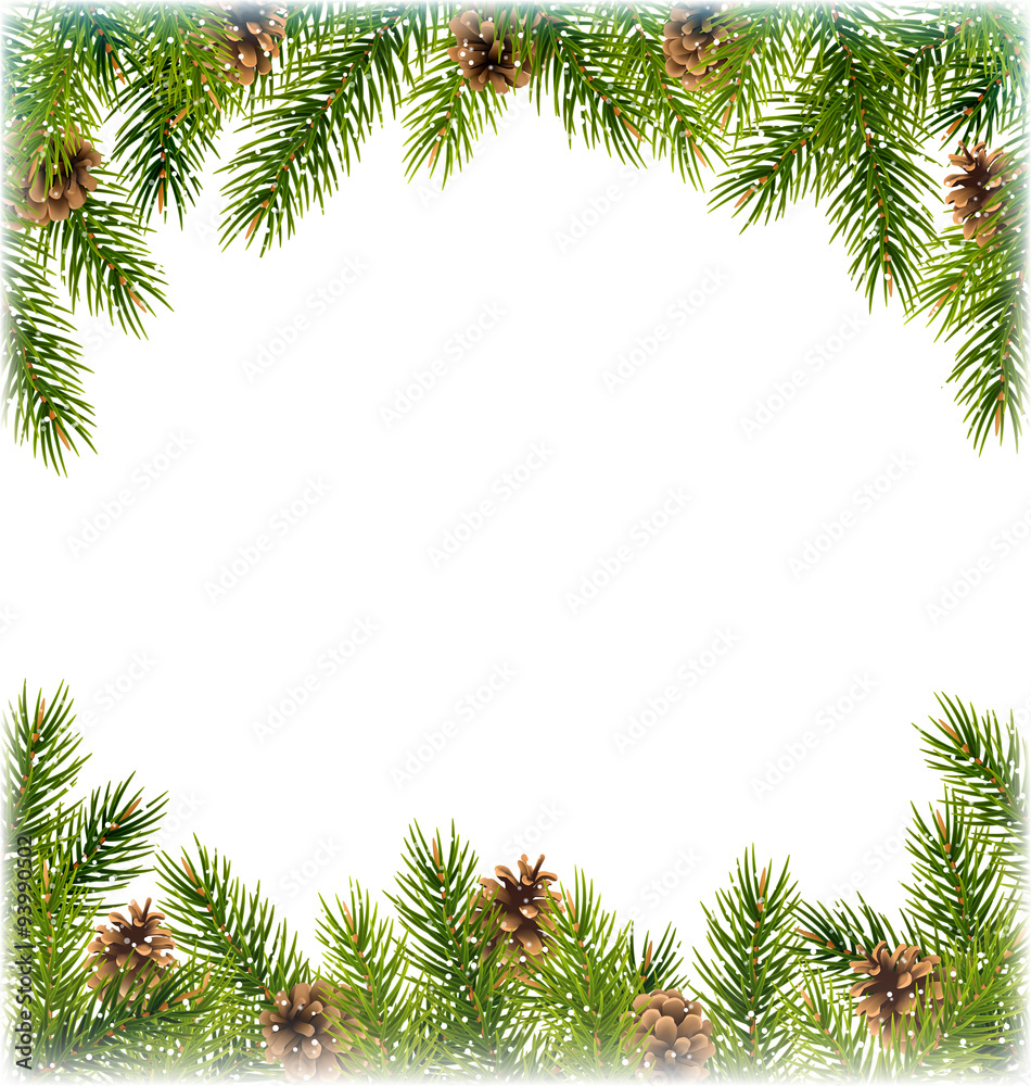 Green Christmas Tree Pine Branches with Pinecones Like Frame wit Green Christmas Tree Pine Branches with Pinecones Like Frame wit