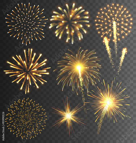 Festive Golden Firework Salute Burst on Transparent Background photo