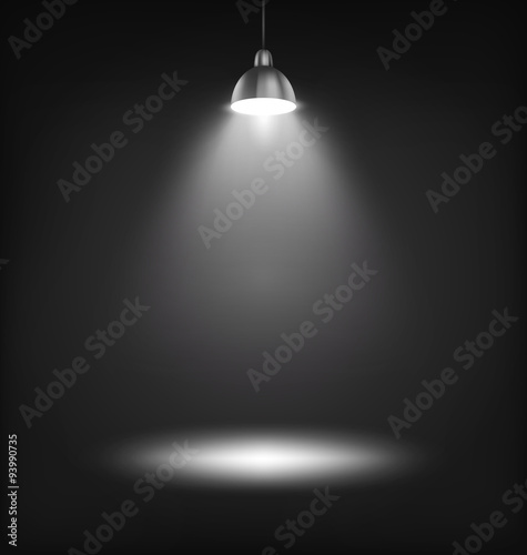 Illuminated Stage Lamp with Light Spot Template on Black Backgro