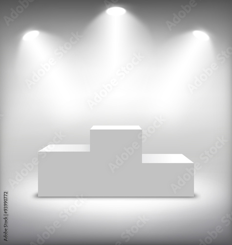 Festive Illuminated Winners Stage on White Background