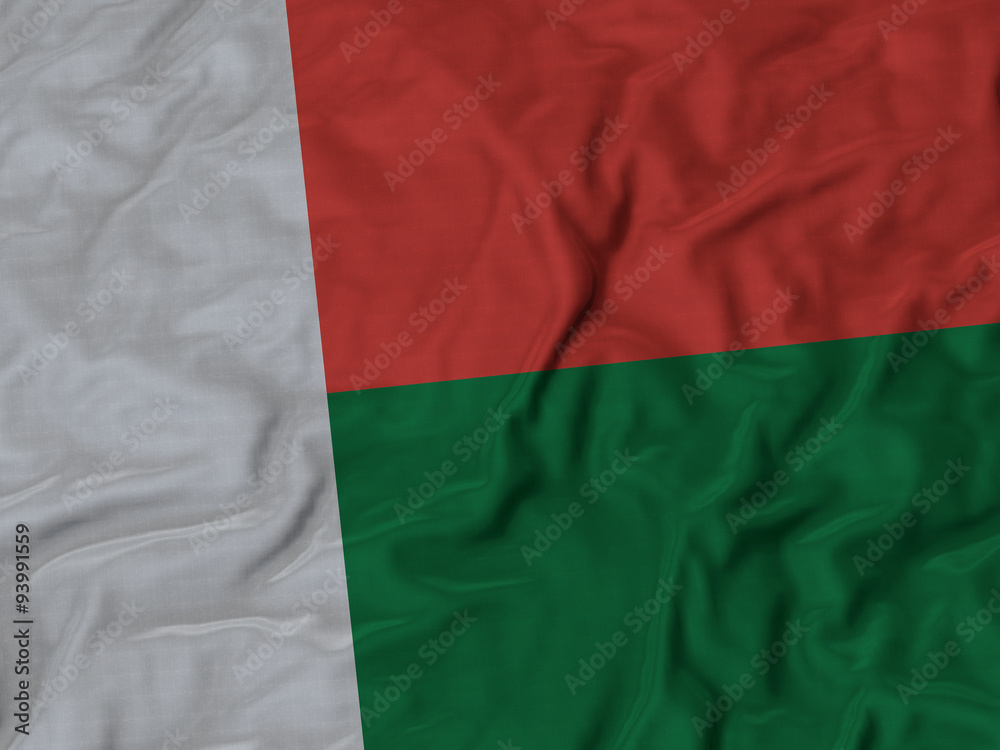Closeup of ruffled Madagascar flag,Ruffled flag background.