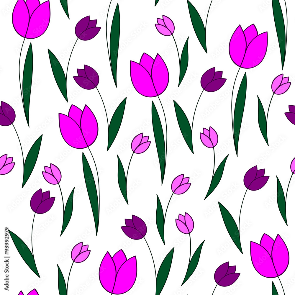 Obraz premium tulips on a white background vector seamless pattern