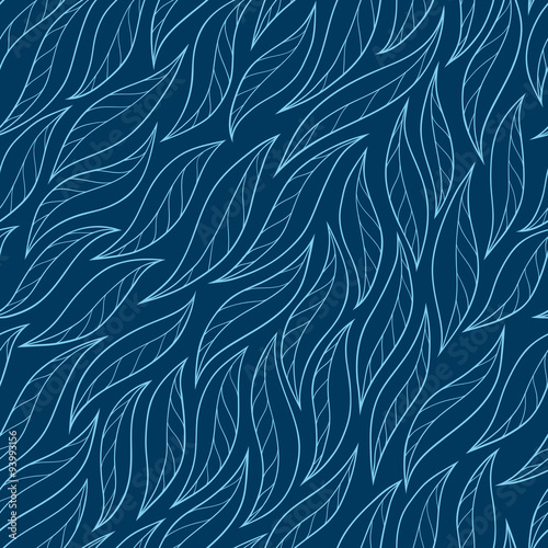 leaves on a blue background vector seamless abstract hand-drawn