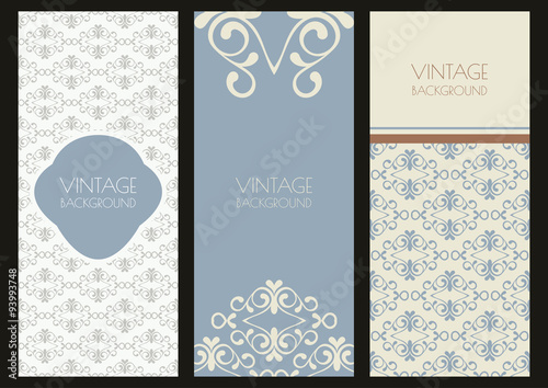 Set of vector vintage banner template with flourish ornaments. F