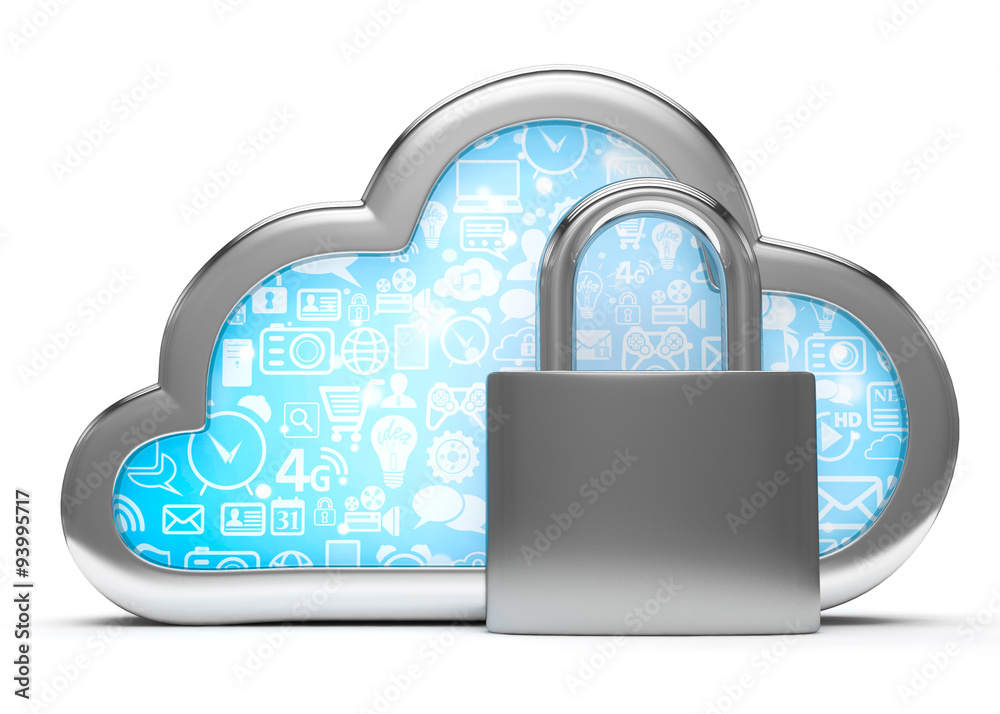 Cloud computing, security concept on white Cloud computing, security concept on white