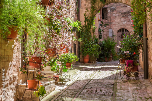 Wonderful decorated porch in small town in Italy in summer  Umbria