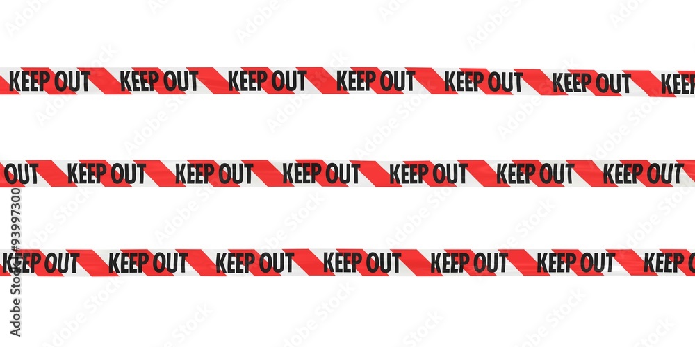Red and White Striped KEEP OUT Tape Lines Isolated on White