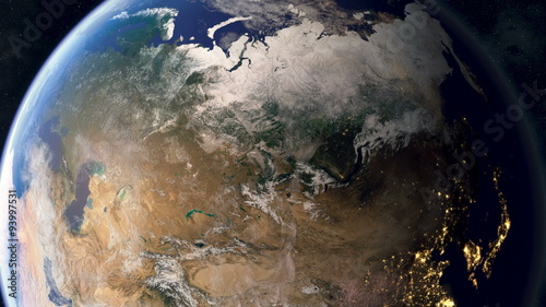 Orbiting over Russia. Photorealistic animation, created using extremely highres (50k+ ) textures. Second half of the video contains a fill & outline, these can be easily overlayed in your editing app.