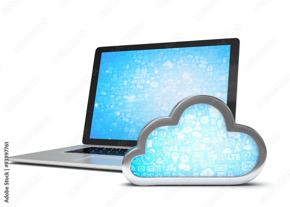 Laptop with cloud computing symbol. 3d render Laptop with cloud computing symbol. 3d render