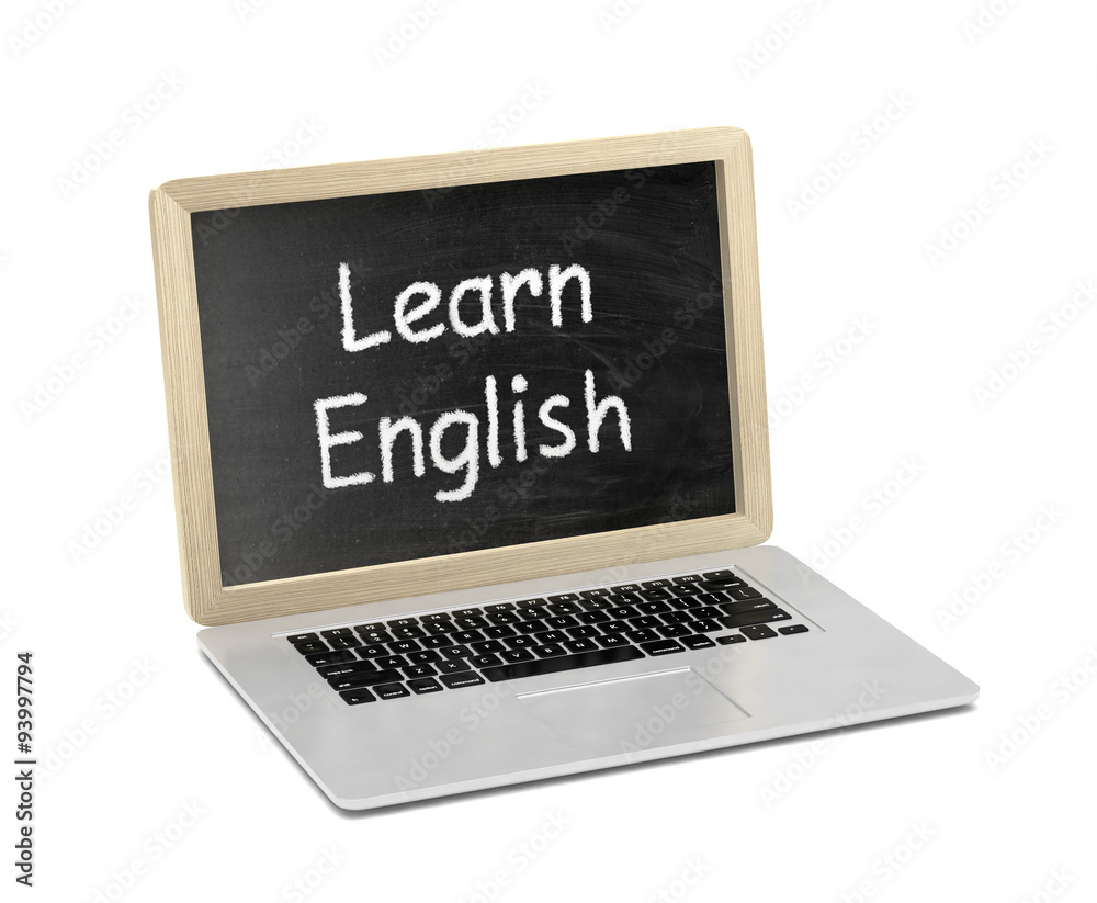 Laptop with chalkboard, learn english, online education concept Laptop with chalkboard, learn english, online education concept