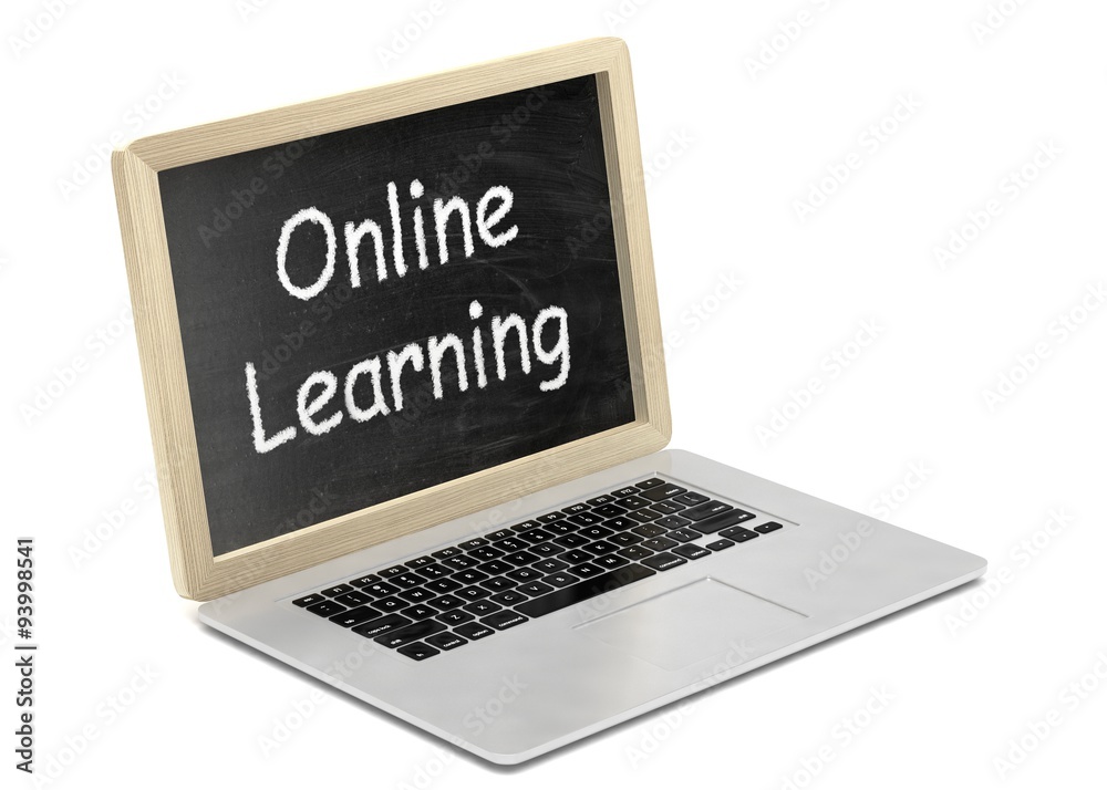 Laptop with chalkboard, online education concept Laptop with chalkboard, online education concept