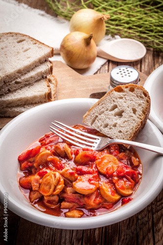 Lecho - stew with peppers, onions and sausages.