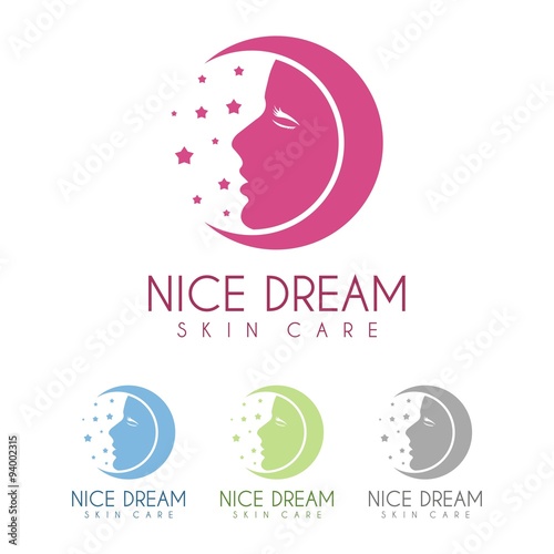 Nice Dream Skin Care. Logo for beauty salon, hair, face and skin care product, cosmetics, makeup or spa center with beautiful woman profile