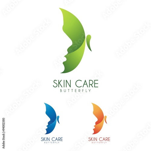 Butterfly Skin Care Logo. Logo for beauty salon, hair, face and skin care product, cosmetics, makeup or spa center with beautiful woman profile